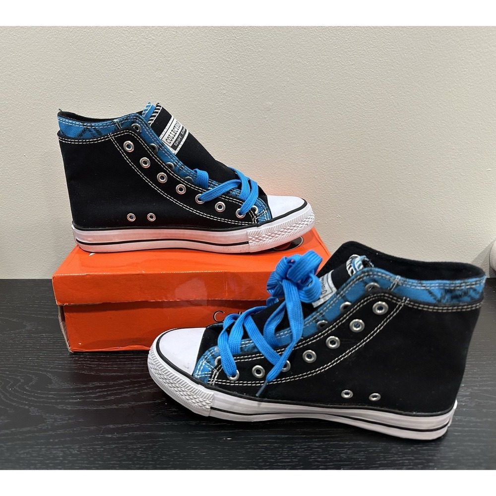Women's Black & Blue High Top Sneakers - Canvas Shoes – Extra Laces NEW. - Picture 2 of 5